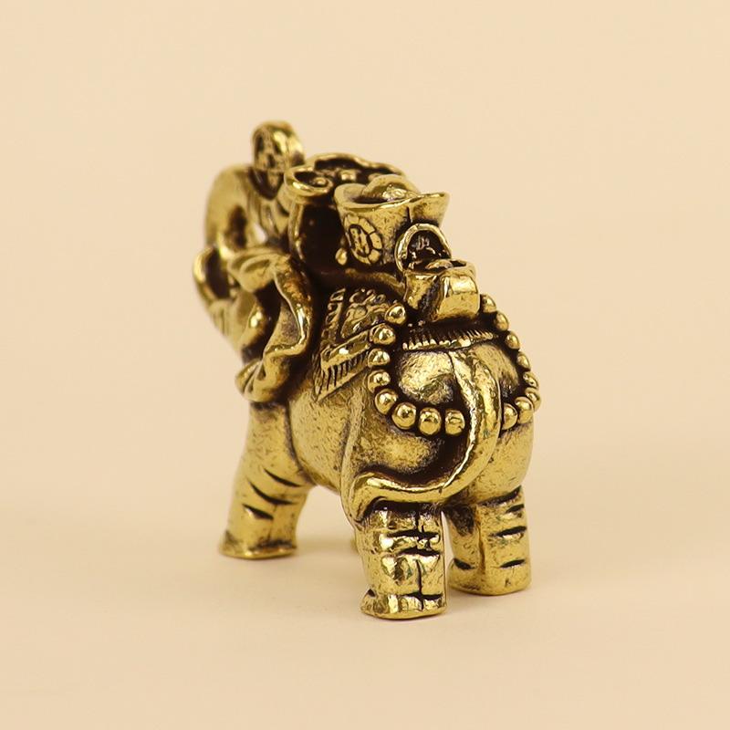 Brass Ingot And Gold Brick Lucky Elephant Figurine - Chinese Auspicious And Wealth-Bringing Home Living Room Craft