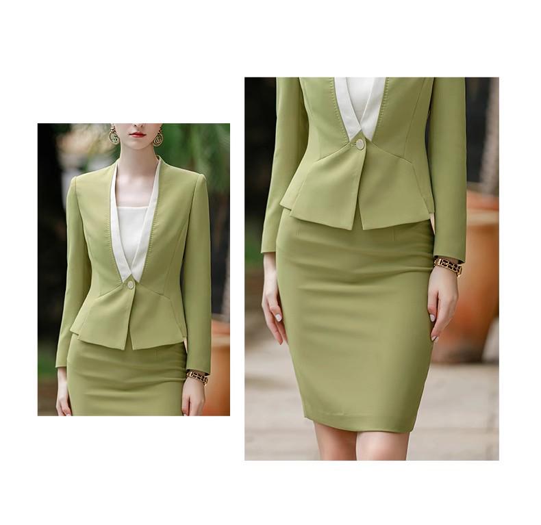Women's Long Sleeve Collarless Suit Jacket Set - Spring/Autumn Workwear for Flight Attendants or Hotel Staff