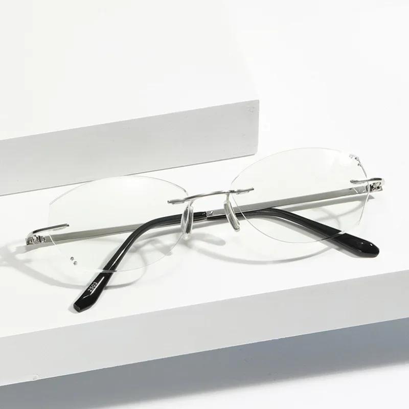 Luxury Rimless Cut Edge Presbyopia Glasses Women Men Lightweight Business Elegant Office Anti-Blue Light Spectacles 0 To +4.0