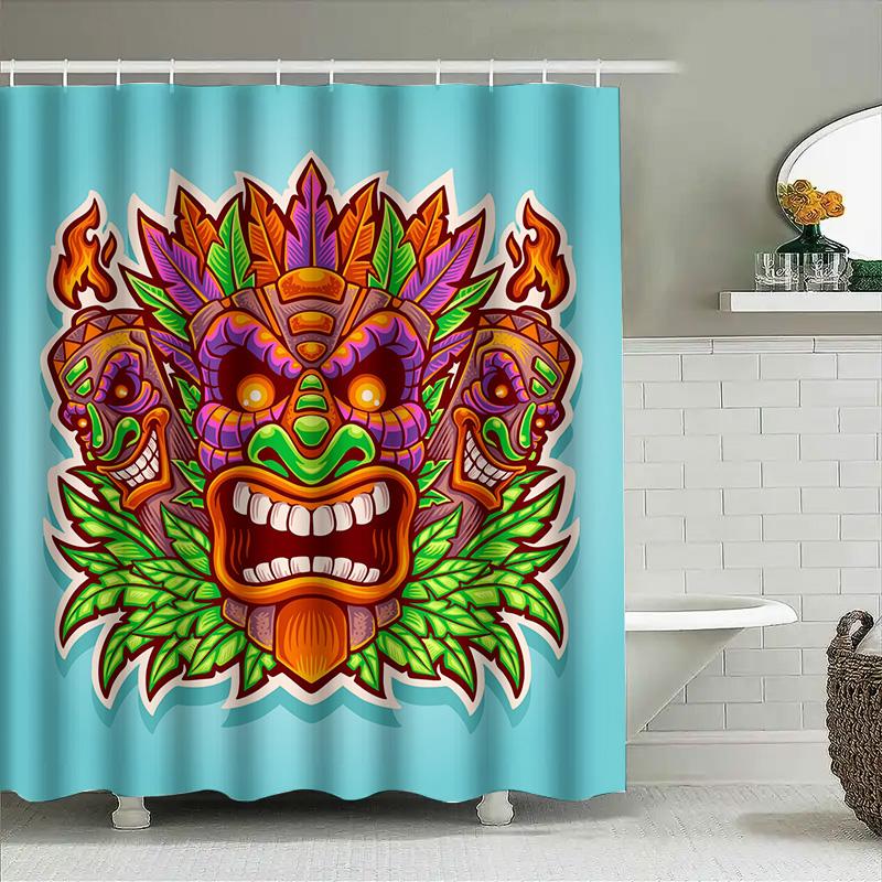 

Tuniu Aztec Tribal Mask Shower Curtain Cool Wall Decor Unique Bathroom Art Print Design W60H190(CM)-1 Pcs