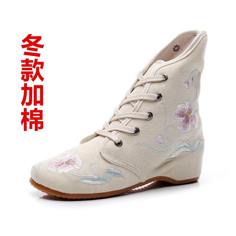 Autumn and winter cm boots embroidered cloth shoes short boots women's inner heightincreasing cloth shoes women's boots