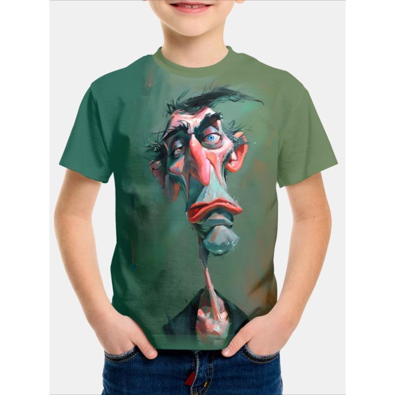 Summer Round Neck 3D Cartoon Pattern Printed T-shirts Fashionable Casual Short Sleeved Children's Boy T-shirts