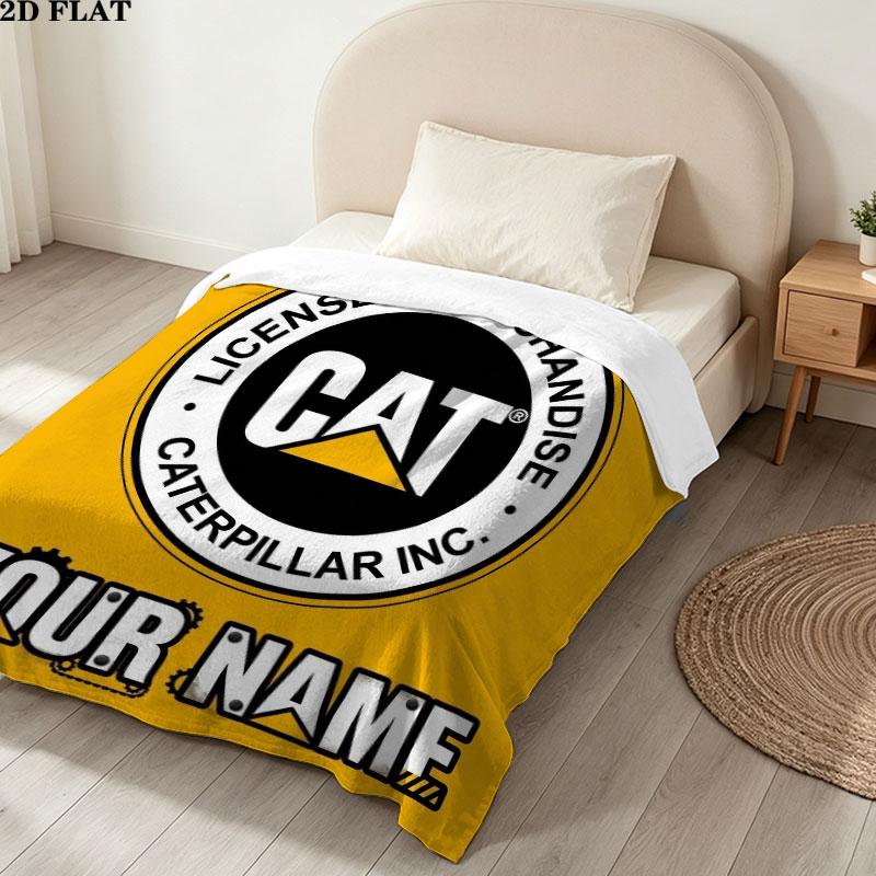 1PC Cat Construction Gear Custom Name Patterned Flannel Blanket Suitable For All Seasons for Home Decor Warmth and Comfort Gifts Holiday Gift