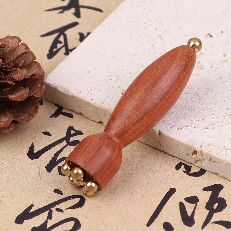 Instrument portabil pentru Gua Sha facial din alamă și lemn de trandafir, pentru frumusețe, cu semințe de lotus, pentru relaxarea ochilor, puncte meridianale, acupunctură