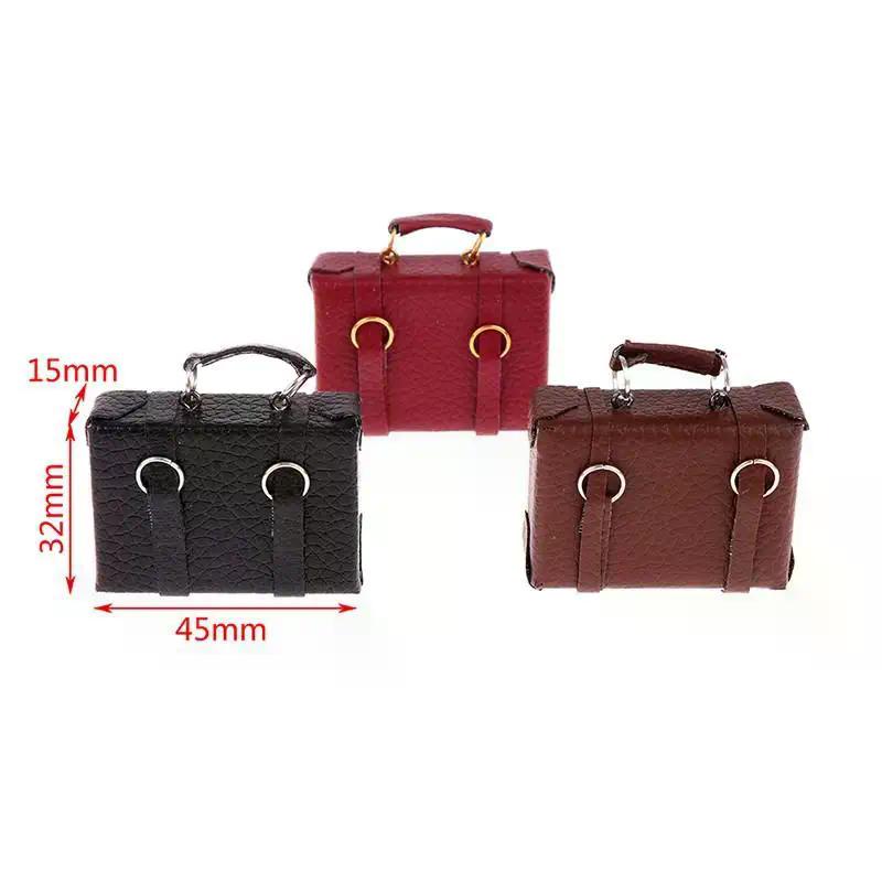 1Pcs 1:12 Scale Micro Dollhouse Miniature Retro Leather Box Briefcase Suitcase Model Toy Decoration For Doll House Accessories
