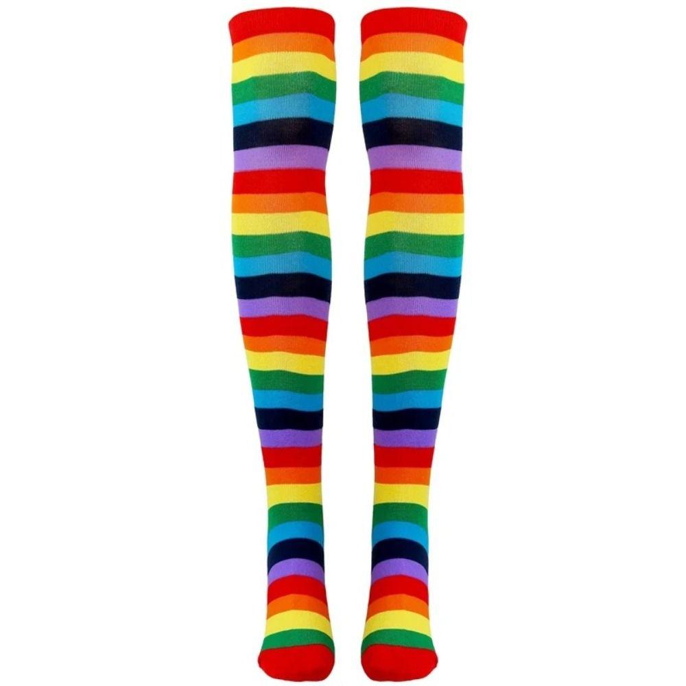 Overknee Rainbow Striped Stockings Colorful Knee Thigh High Socks  Halloween Party