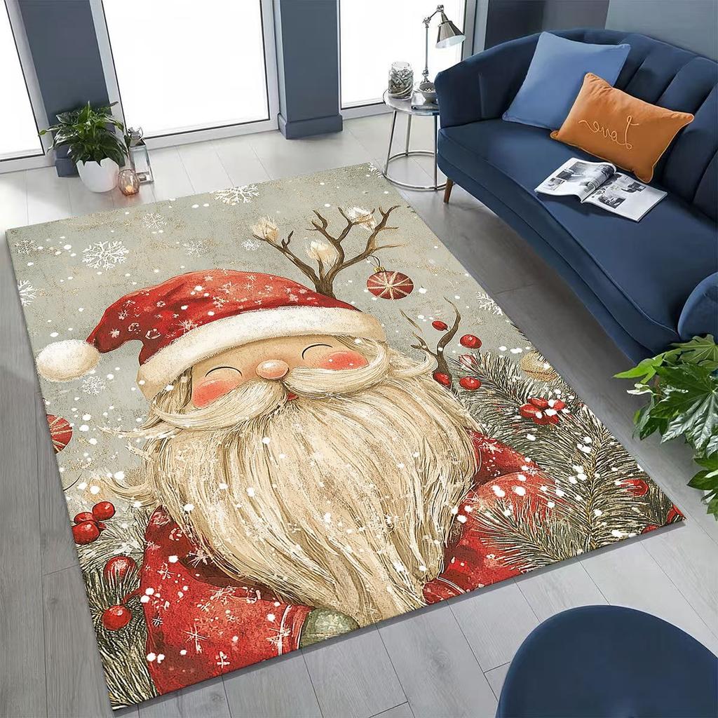 Frohes Neues Jahr Frohe Weihnachten Weihnachtsbaum Weihnachtsmann Cartoon Geschenk Teppich Teppich für Schlafzimmer Wohnzimmer Sofa Haus Fußmatte Dekoration,Rutschfest