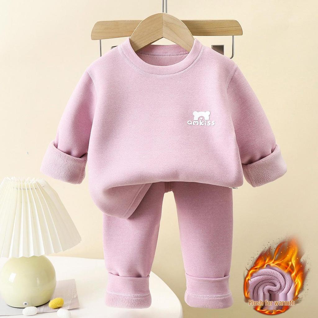 Children's Fleece-Lined Orlon Pajama Set for Boys and Girls - Warm Autumn/Winter Wear