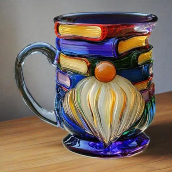 Painted Gnome Book Mug 325ml Fun Dwarf Cup Glass Water Cup