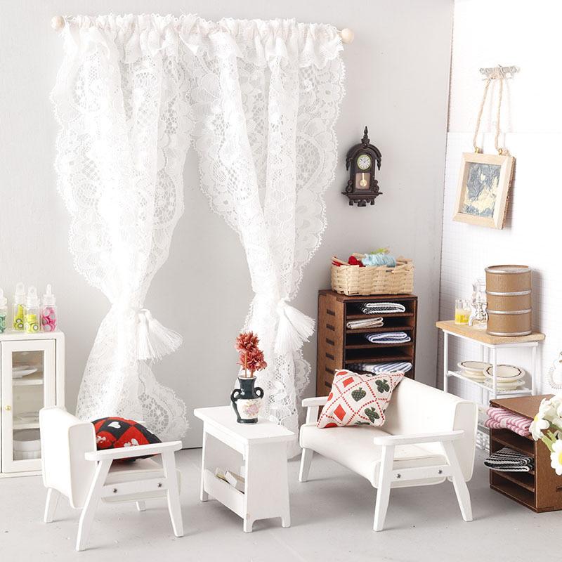 1/12 Puppenhaus Miniatur Spitzengardine Puppen Heim Schlafzimmer Möbel Dekor Spielzeug Puppenhaus Zubehör Mikroszene Foto Requisiten
