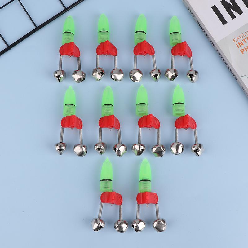10Pcs Fishing Rod Tip Clips Plastic Fishing Bells Clips Night Fishing Fish Bite Bait Alarm Indicator Light With Dual Alert Bells