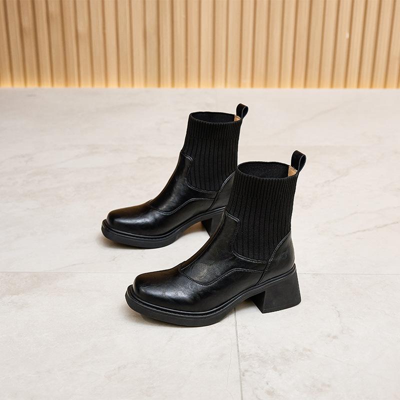 Women's Boots 2026 Spring and Autumn New Leather Fashion Shoes Short Boots Women's Korean Version Coarse Heel Women