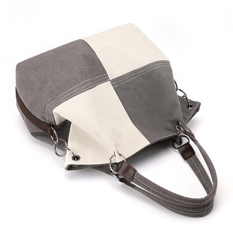 Canvas-Tasche für Damen mit Kontrastpanel und Reißverschluss für den täglichen Gebrauch