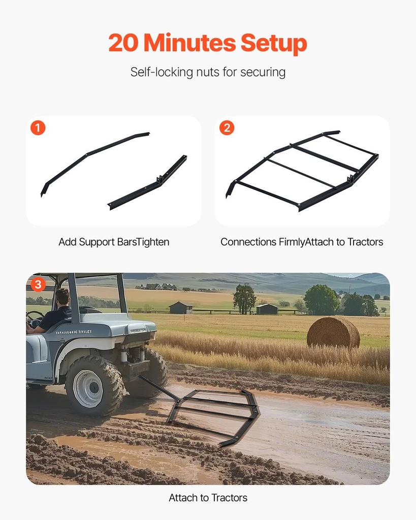 Drag Harrow 72" Width Tow Behind Drag Harrow Steel Gravel Grader ATV UTV