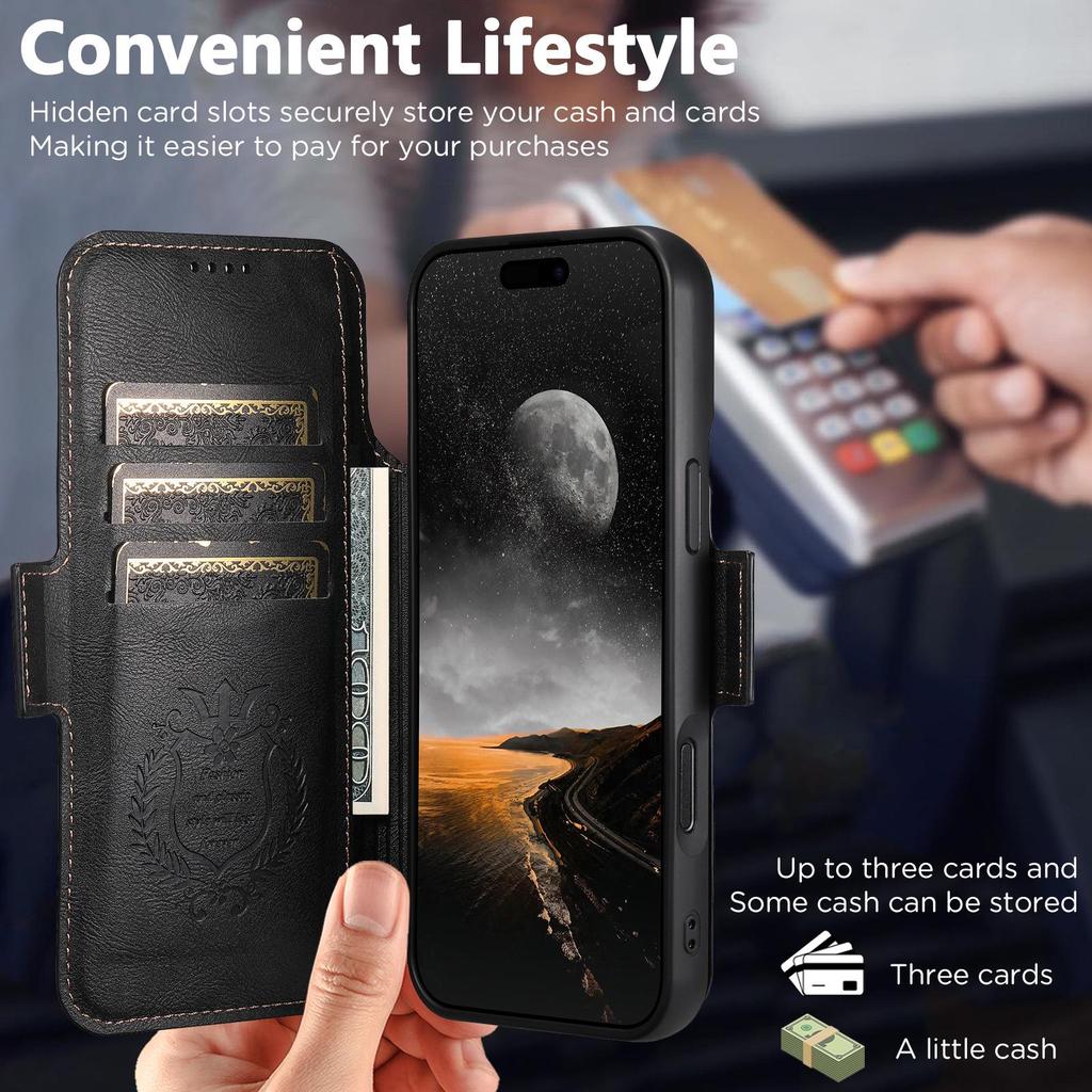 iPhone 17 Pro Max Flip Case: Card Slot, Magnetic Snap, Wireless Charging Stand, Leather 2-in-1 Design
