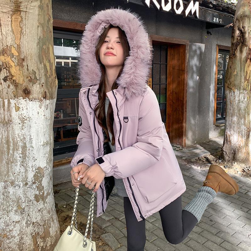 

Workwear Attire, Down Jacket, Women s Winter New Style, Large Fur Collar, Thickened Loose Short Cotton Jacket S