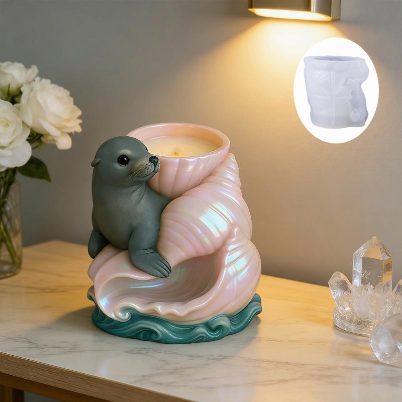 Easy To Use Silicone Mould For Aromatherapys Cups Showcasing Elegant Seashells And Leopard Art