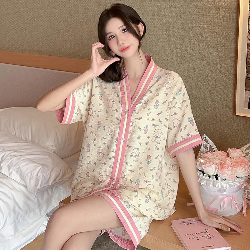 South East Asia bubble cotton pajamas girls summer short-sleeved shorts 1011 cartoon loungewear suit new