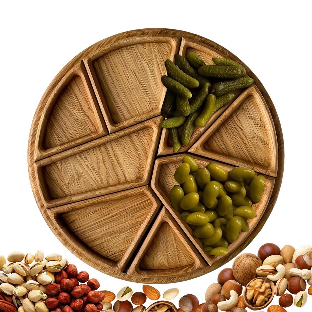 Divided Wood Serving Tray Plates Dessert Trays Sushi Serving Tray Candy Dishes Decorative Round Wooden Pallets Decoration