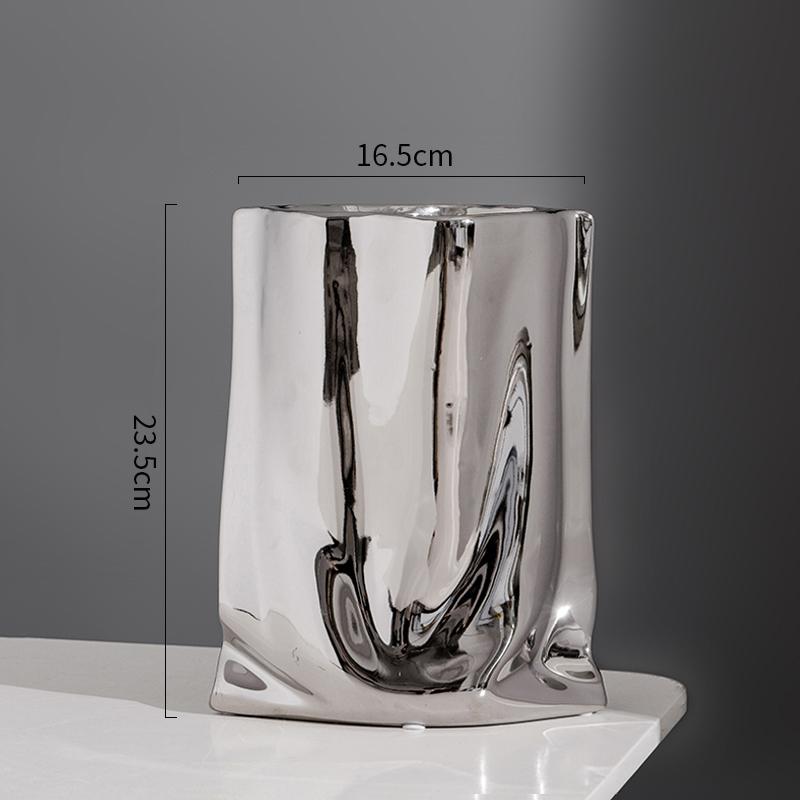Abstract Ceramic Silver Plant Vase Electroplating Floral Living Room Decor Luxury Flower Hotel Art Decoration Home Accessories