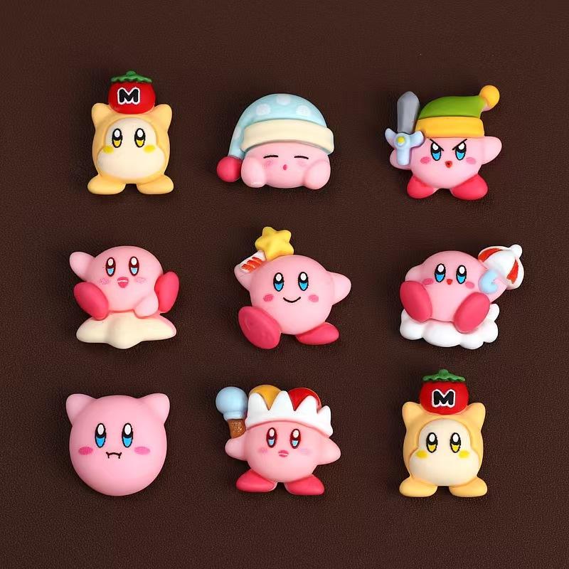 8Pcs/Set Cartoon Cute Anime Figure Mini Star Kirby Ear Studs Hairpin Nail Decoration Water Cup Case Resin DIY Accessories