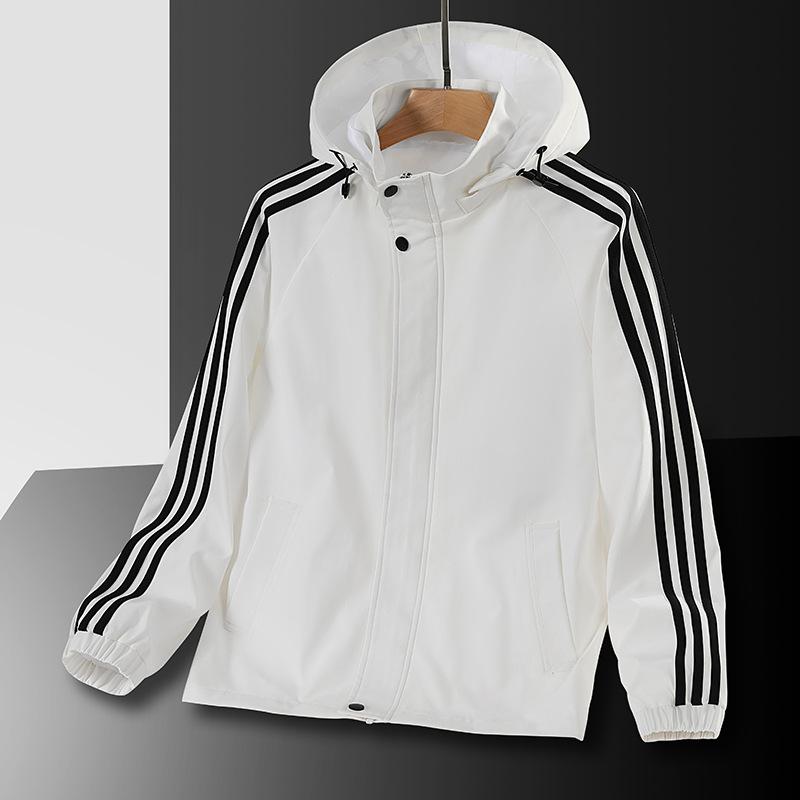 

Three-bar Jacket Men s Autumn Trendy Casual Men s Thin Windbreaker Men s Spring Wear Teenager Sports Hooded Jacket M белый