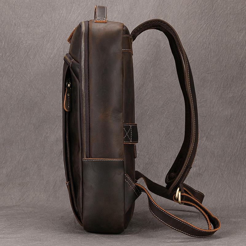 Vintage Men's Crazy Horse Leather Backpack Genuine Leather Retro Rucksack Large Classic Travel Backpack Big Laptop Computer Bag