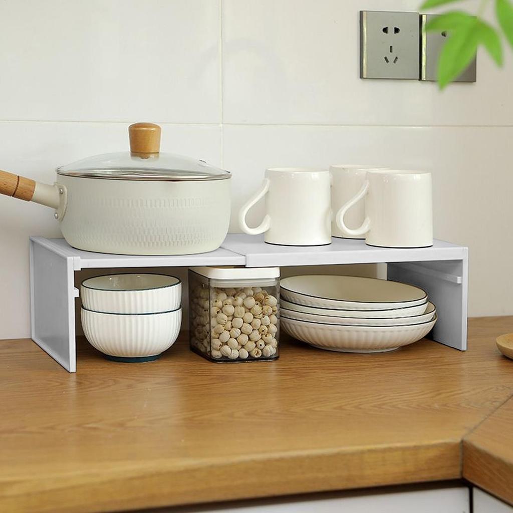 Raft Organizator de Bucătărie Extensibil Raft de Dulap Stivuibil Raft de Blat Accesorii de Depozitare pentru Bucătărie care Economisesc Spațiu