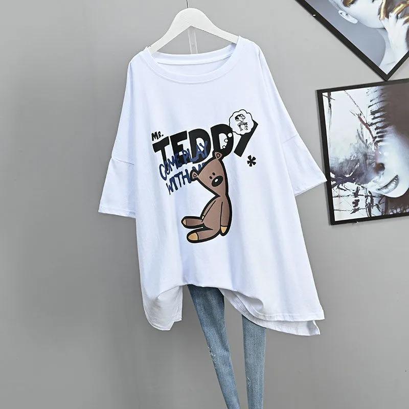 

T-shirt Women Versatile Summer Casual Large Size Loose Round Neck Pullover Short-sleeved Tops XXXXXL білий