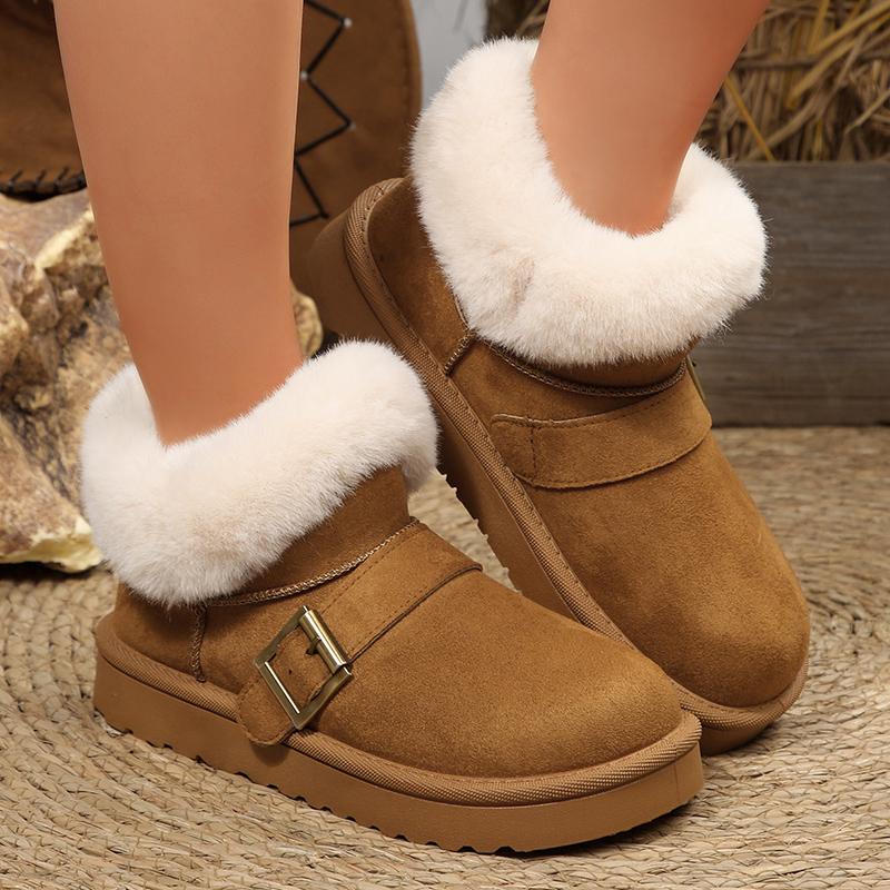Fashion Comfort Fluffy Fur Snow Boots Women Fashion Buckle Platform Winter Ankle Boots Woman Faux Suede Short Plush Warm Cotton Shoes