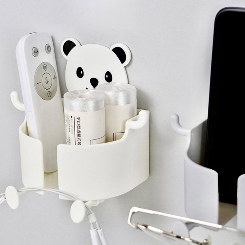 Wall Mounted Phone Holder Mobile Phone Charging Stand Self-Adhesive Remote Control Storage Rack Cellphones Organizer