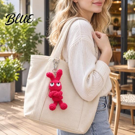 Anniversary Gift for Her Hand-Crocheted Proud Bunny Keychain Cute Handmade Crochet Rabbit Charm Pendant Soft Wool Plush Pendant Multi‑use