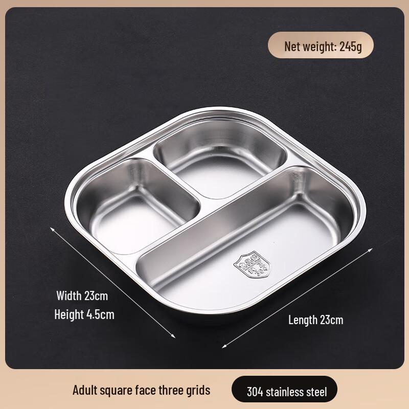 304 Stainless Steel 3-Compartment Meal Tray Set