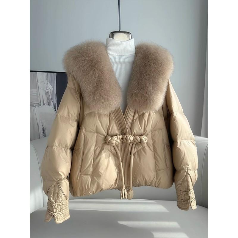 Womens Oversized Duck Down Puffer Coat With Real Fox Fur Trim Hood Warm Thick Winter Jacket Urban Casual Outdoor