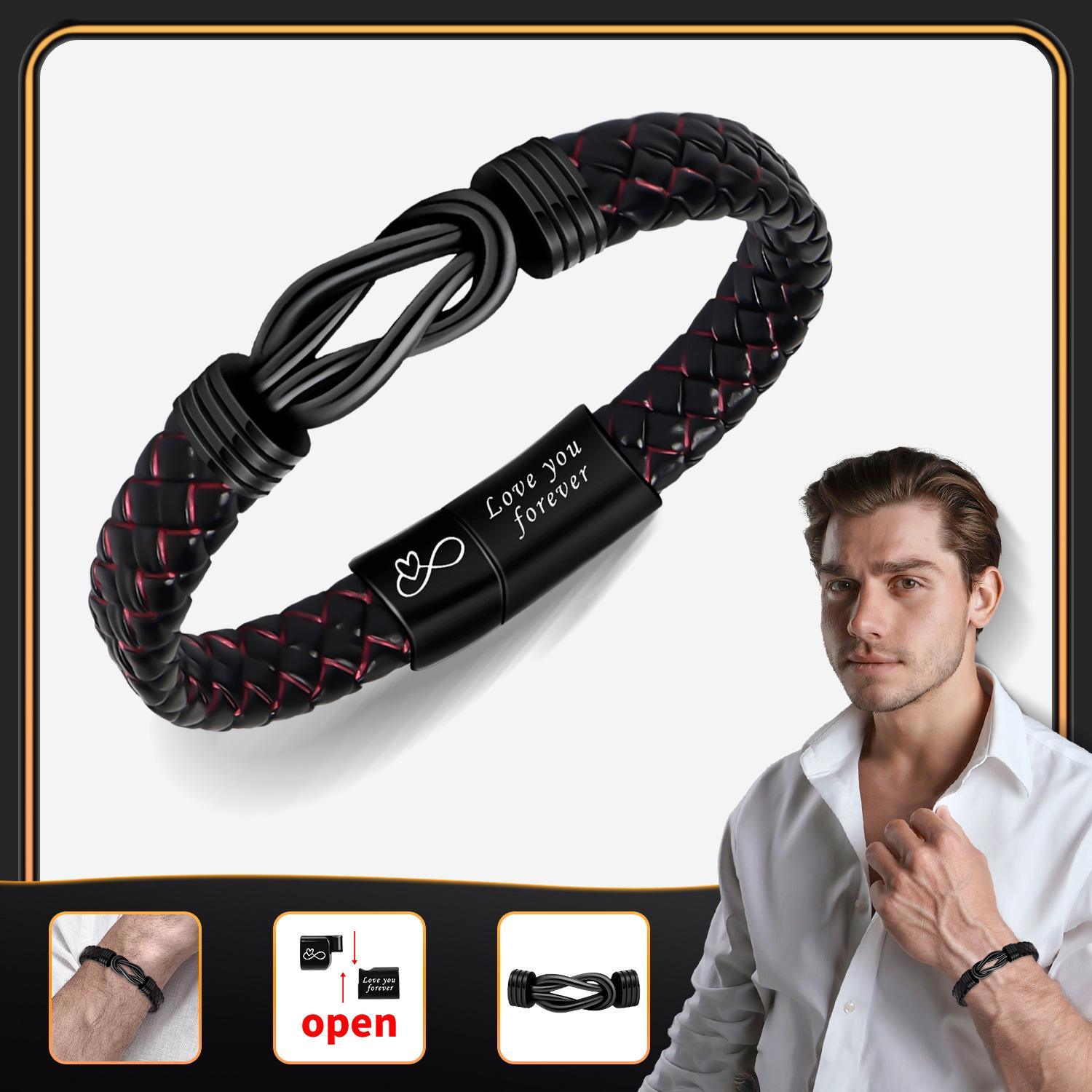 

Men s Customizable Handmade Woven Leather Bracelet with Magnetic Buckle 22.86 cm