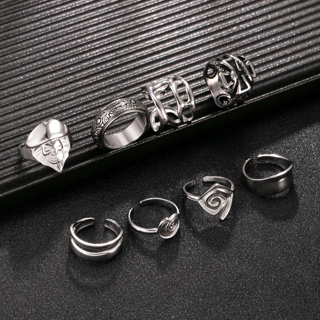 Ensemble de Bagues Croisées Empilables pour Homme en Acier Inoxydable - Bijoux Rétro en Acier Titane
