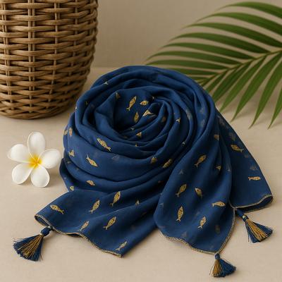 Beach Sarong Pareo Sea Blue Gold Fish