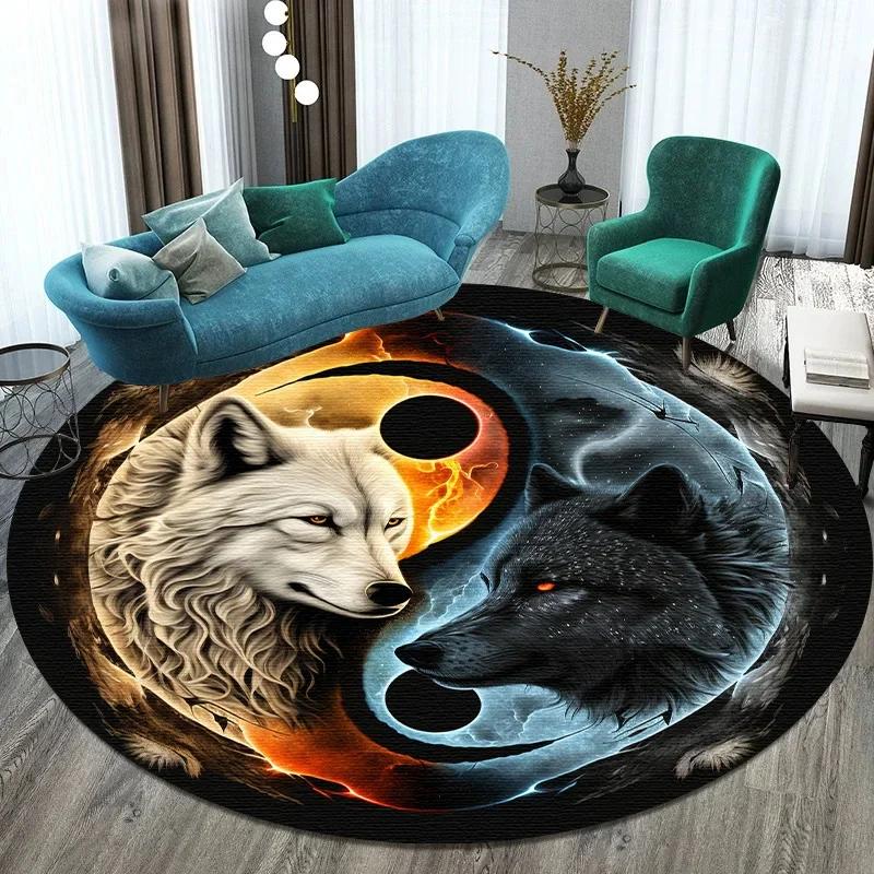 Large Round Carpet Rug Living Room Bedroom Decoration Anti Slip Tree of Life Mat Dragon Lion Tiger Yin Yang Tai Chi Carpet Rugs