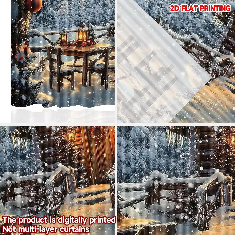 Flat Printing Christmas Hot Curtains Snowy Cabin Scene Digital Printed Polyester Drapes Birthday Party Perfect Curtain Set Of 2 Made Washable
