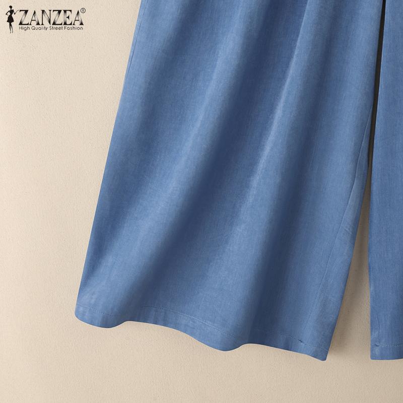 ZANZEA Damen Elastischer Bund Einfarbig Locker Lässige Hosen