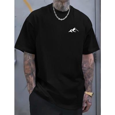 Men's Summer 100% Pure Cotton Fashionable Casual Loose Mountain Pattern Printed Sports Round Neck Short Sleeved T-shirt Top