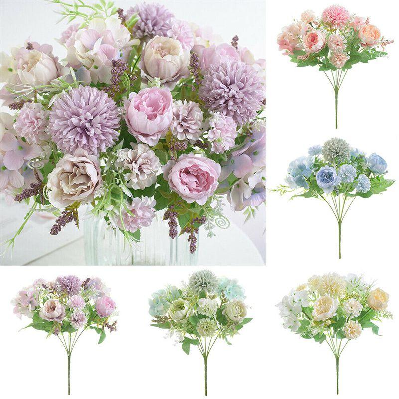 Exquisite 7 Heads Artificial Fake Silk Flowers Rose Peony Bunch For Elegant Home Decor