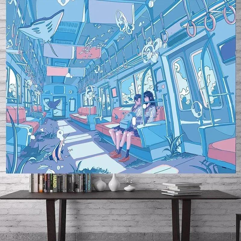 Wandteppich mit Comic-Dienstmädchen, für Büro, Wohnzimmer, Zuhause, Wanddekoration, Wandteppich