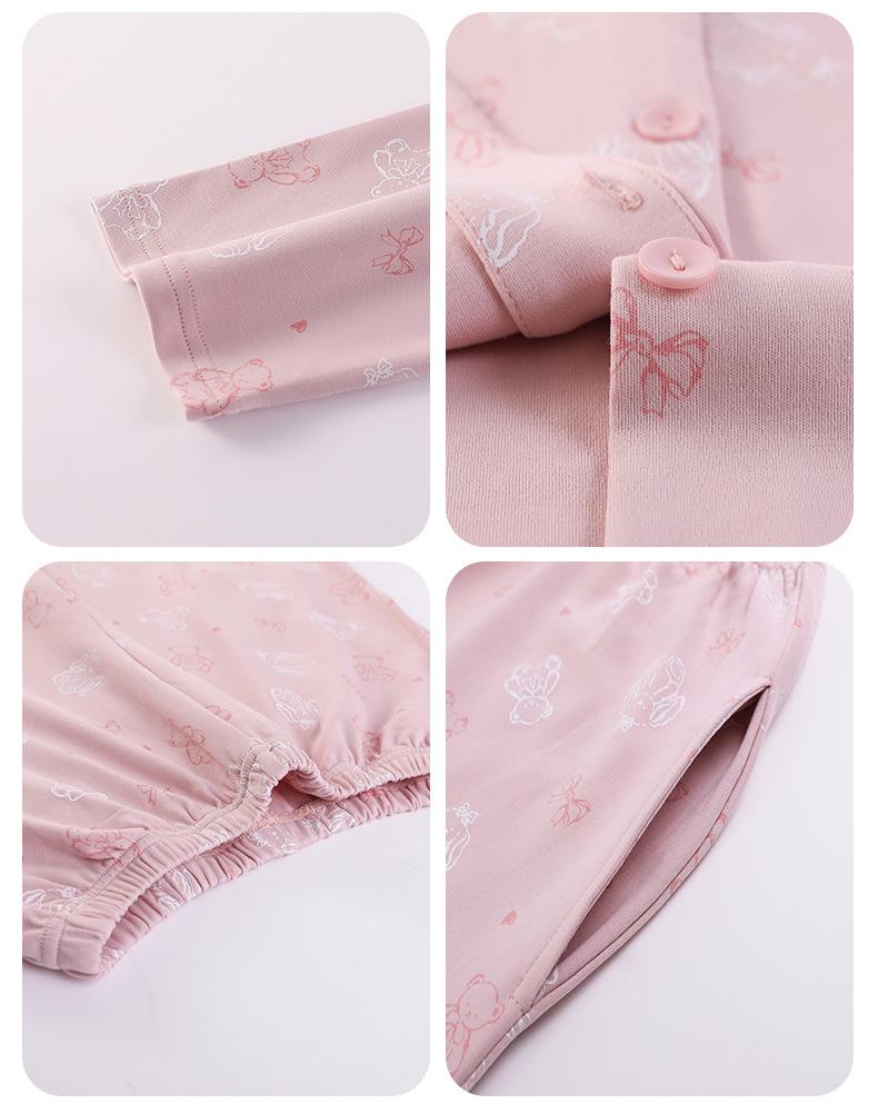 Korean Style Women's Pure Cotton Cartoon Pajama Set with Breast Pads - New 2025 Spring/Autumn Long Sleeve Homewear