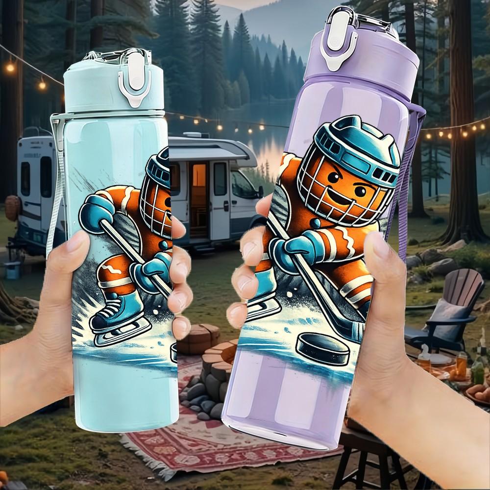 1PC Ice Hockey Player Sport Cartoon 750ml Color Plastic Sports Water Bottle Leakproof Flip Straw Lid Suitable for Sports Office Home Use