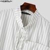 INCERUN Podzimní pánské stojací límeček s dlouhým rukávem pruhované košile Bagge Bandage Tops
