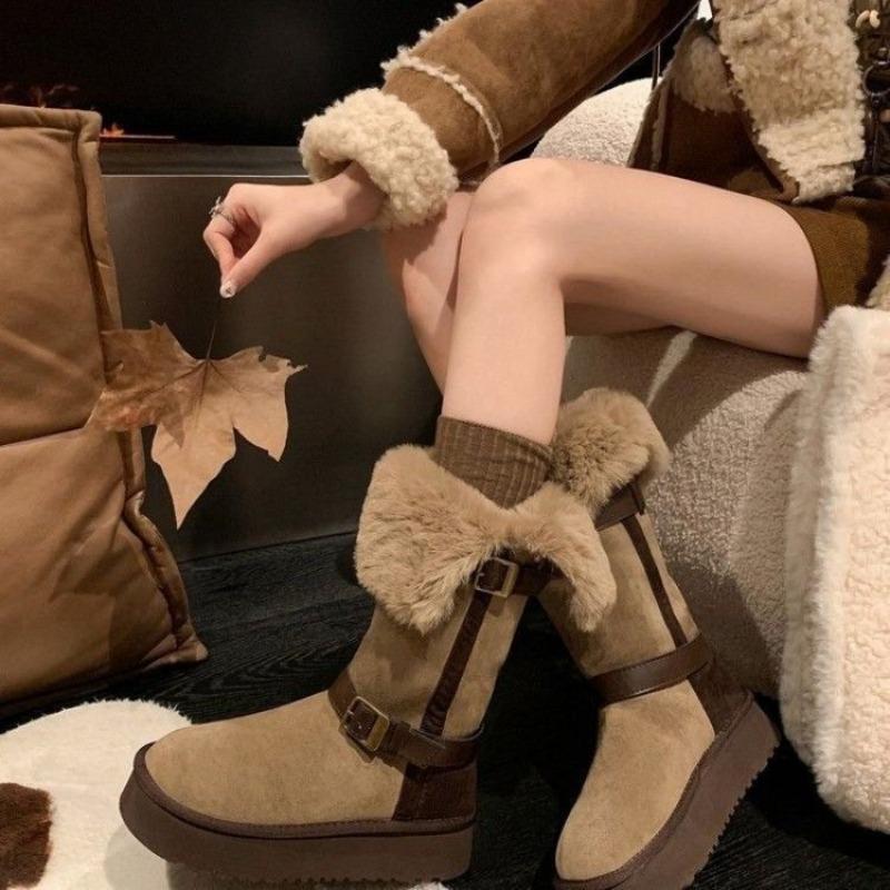 Thick-fur Snow Boots for Women, New Style, Versatile, Thick Fur, Heightening Shoes, Cotton Shoes