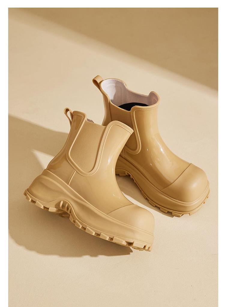 Women's Fashion Martin Rain Boots: Non-Slip, Thick Sole, Mid-Low Shaft, Height-Increasing Rubber Shoes