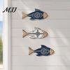 Ocean Inspired Home Accents 3Pcs/Set Wooden Fish Wall Decor, Nautical Knot Print Decorations, Coastal Beach House Ornaments Style Art for Bathroom