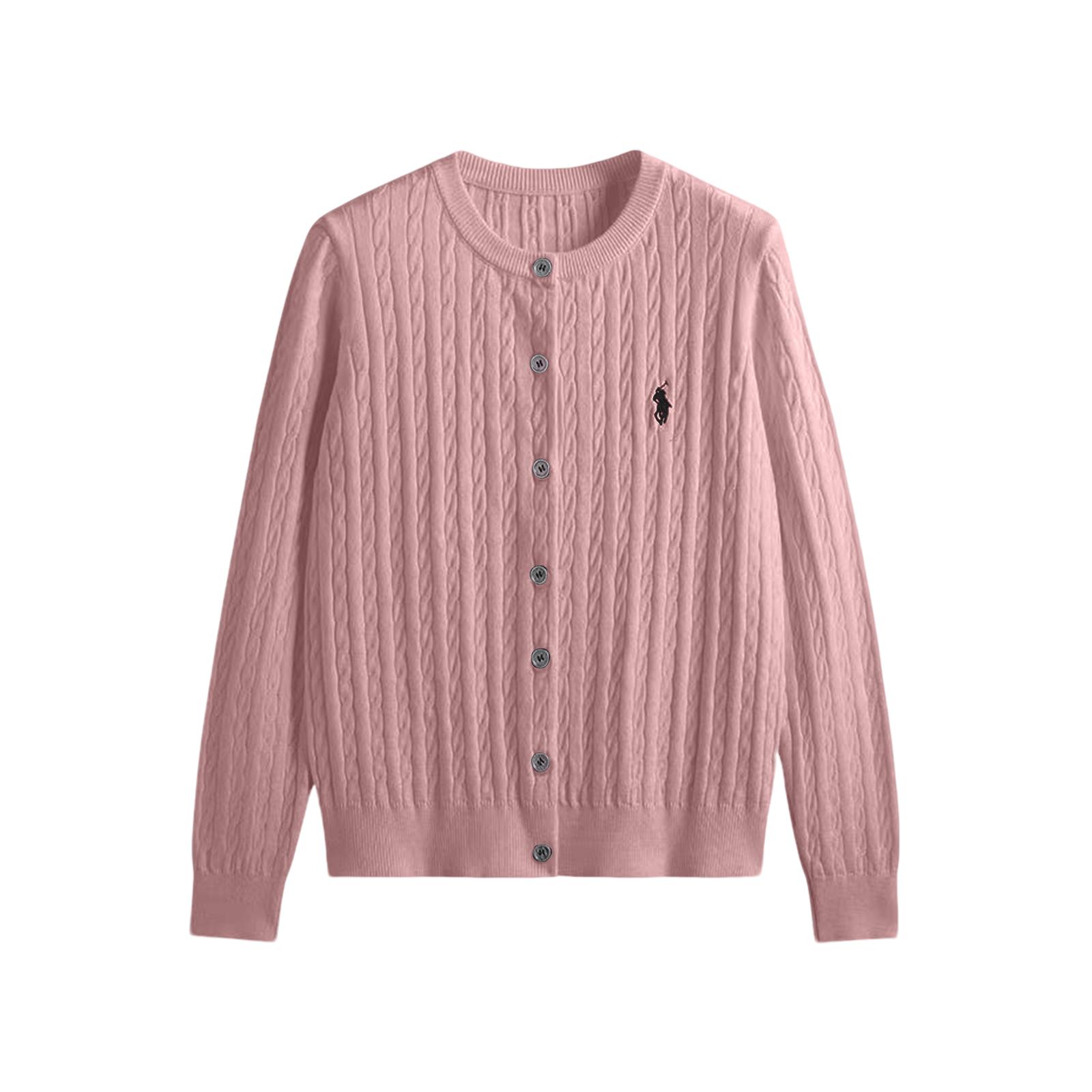 Женский шерстяной кардиган Утолщенный Вышитый Скрученный Круглый вырез Вязаный свитер One Size розовый